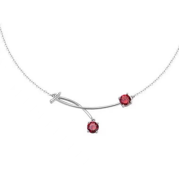 Sederhana niche desain buah Cherry Crystal zircon liontin kalung untuk wanita in sweet cool hip hop