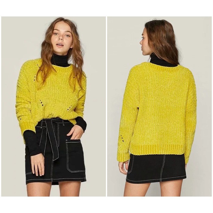 [baju wanita korea]  Baju Sweater Rajut Knit Wanita Korea Import Putih Yellow Lime