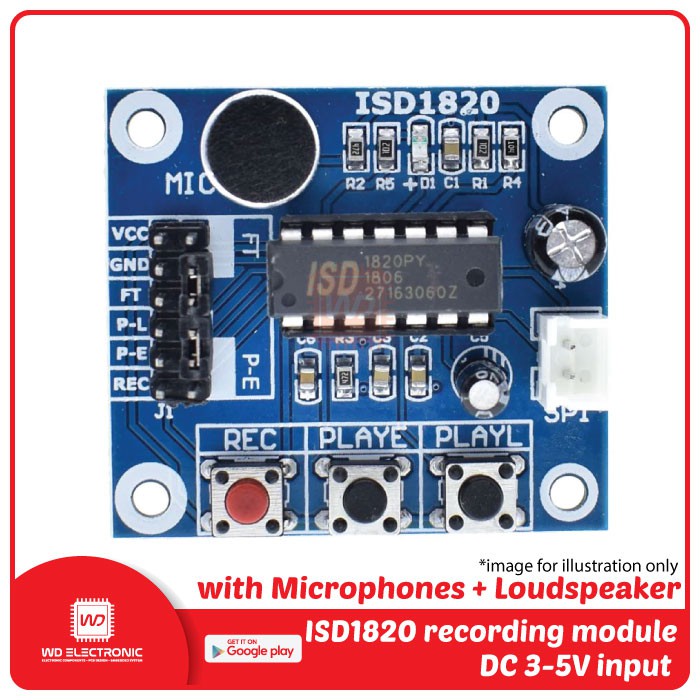 ISD1820 recording voice module with microphones and loudspeaker