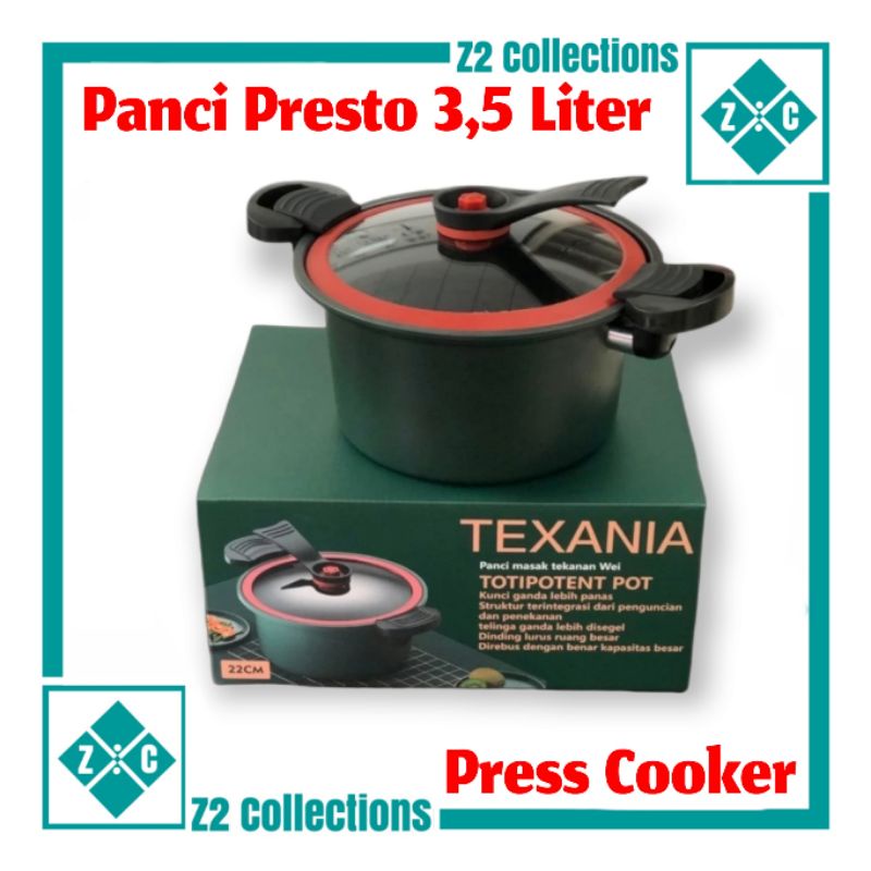 Totipotent Pot 22cm Texania Press Cooker Panci Presto 3.5 Liter Panci Pelunak Daging