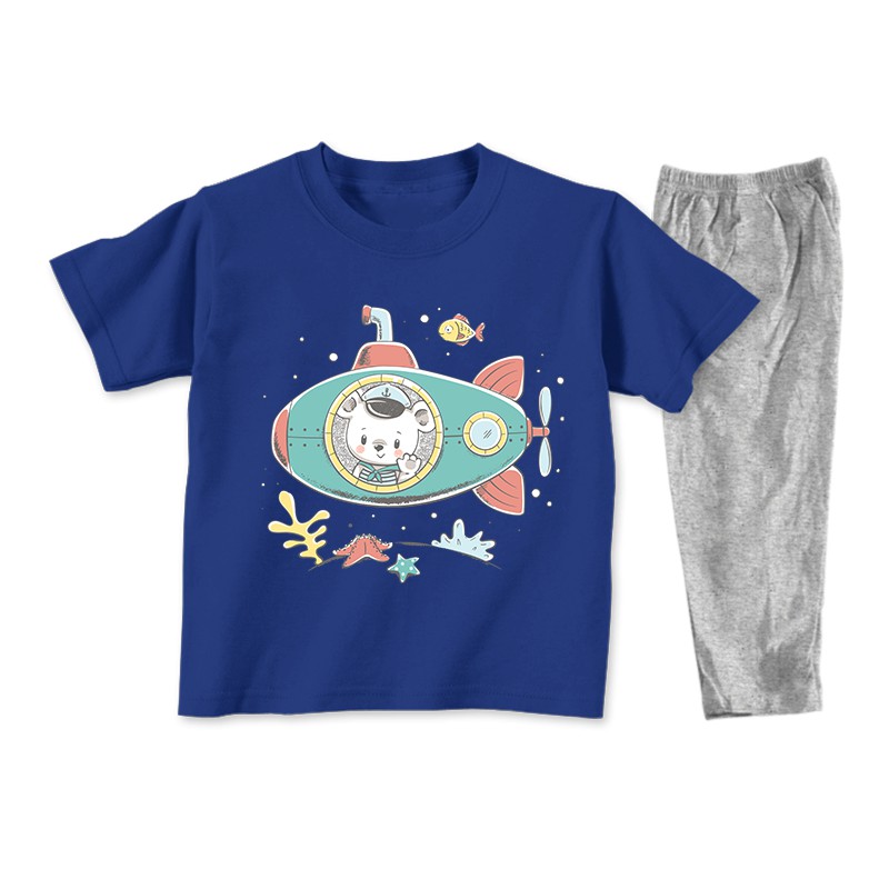 Piyama Baju Tidur Tema SUBMARINE Untuk Anak Usia 2-8 Tahun Bahan Katun Combed 30s