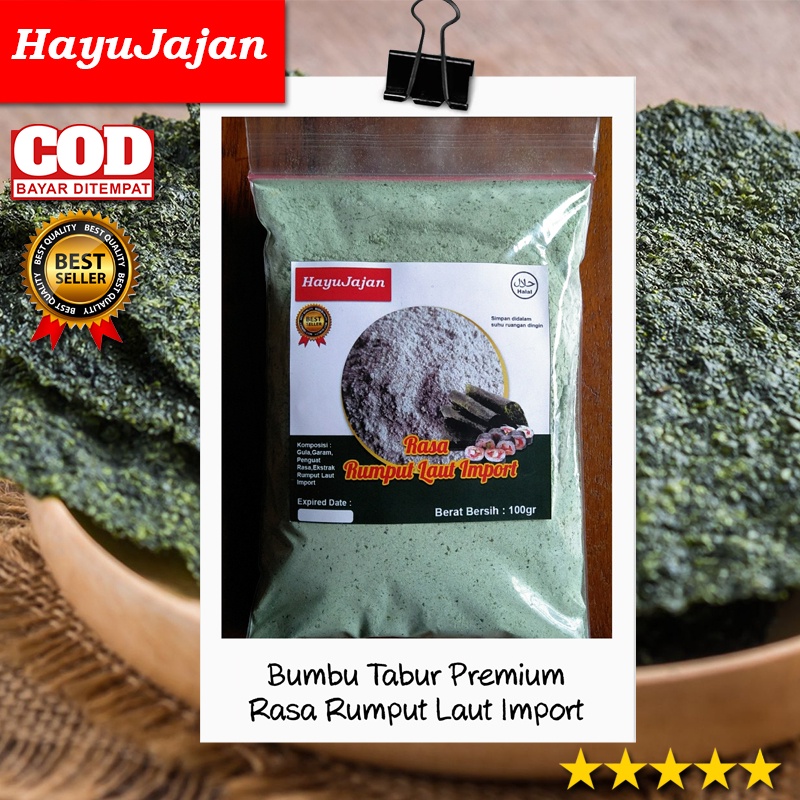 

BUMBU TABUR PREMIUM RASA RUMPUT LAUT IMPORT / BUMBU KERIPIK, JAMUR CRISPY, TAHU WALIK, CIMOL, TELUR GULUNG, POP CORN, BAKSO, / KEMASAN 100 gr /