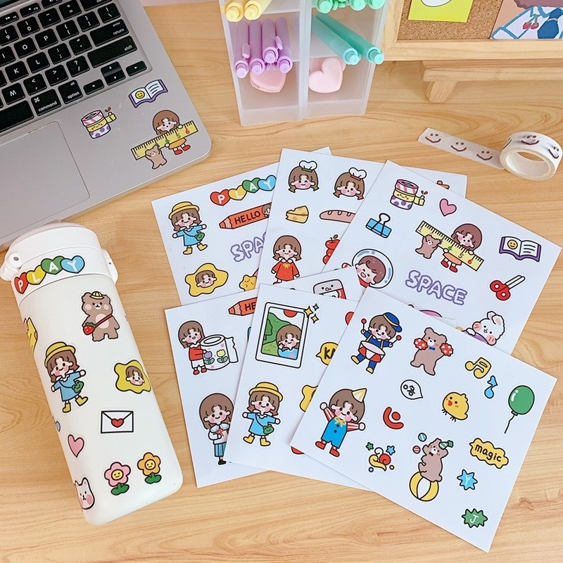 We Flower Cute Cartoon Girl Rabbit Bear Stickers for Scrapbook Diary Cellphone DIY Graffiti Decals