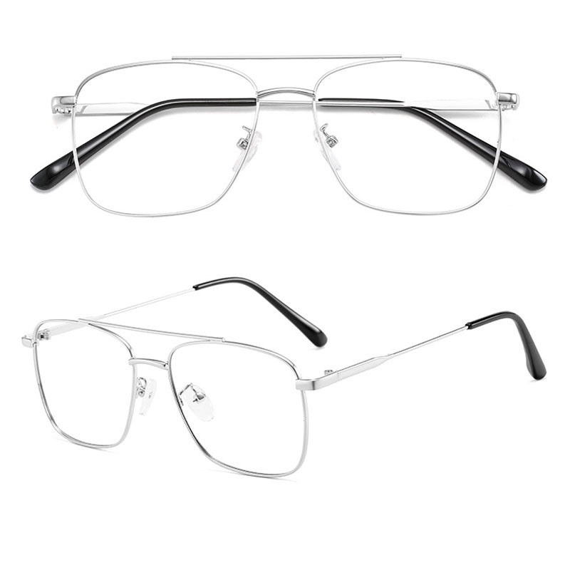 Fashion Metal Anti Radiation Eyeglasses Photochromic Retro Double Beam with Replaceable Lenses