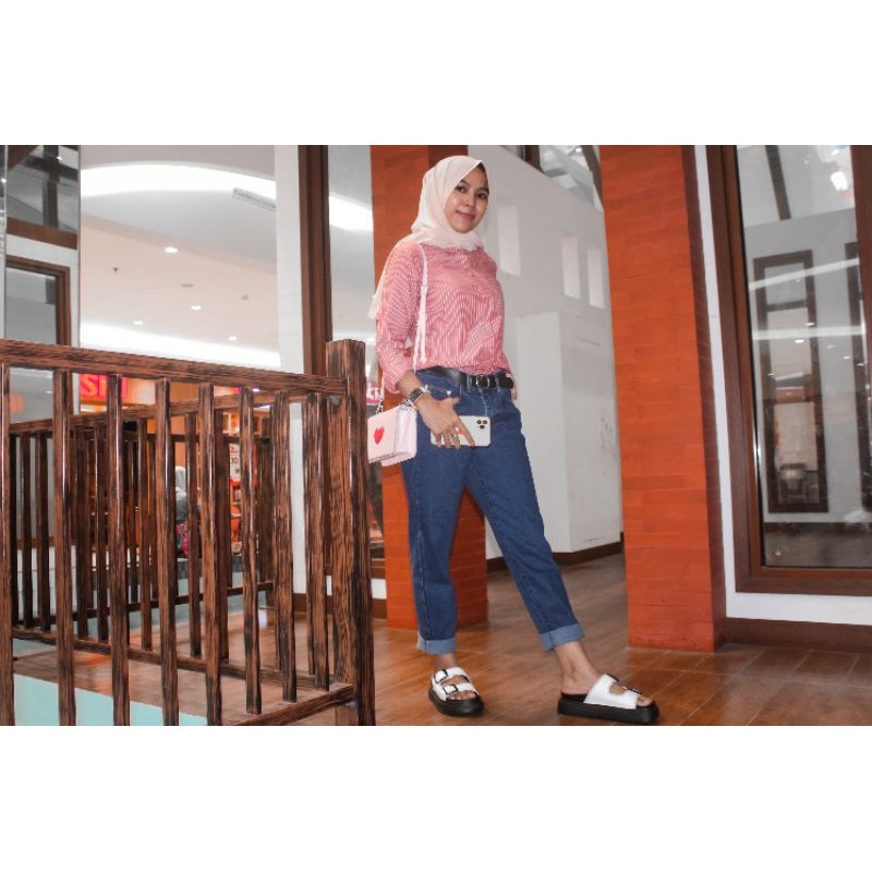 [COD] CELANA JEANS BOYFRIEND WANITA SNOW TERBARU FREE BELT