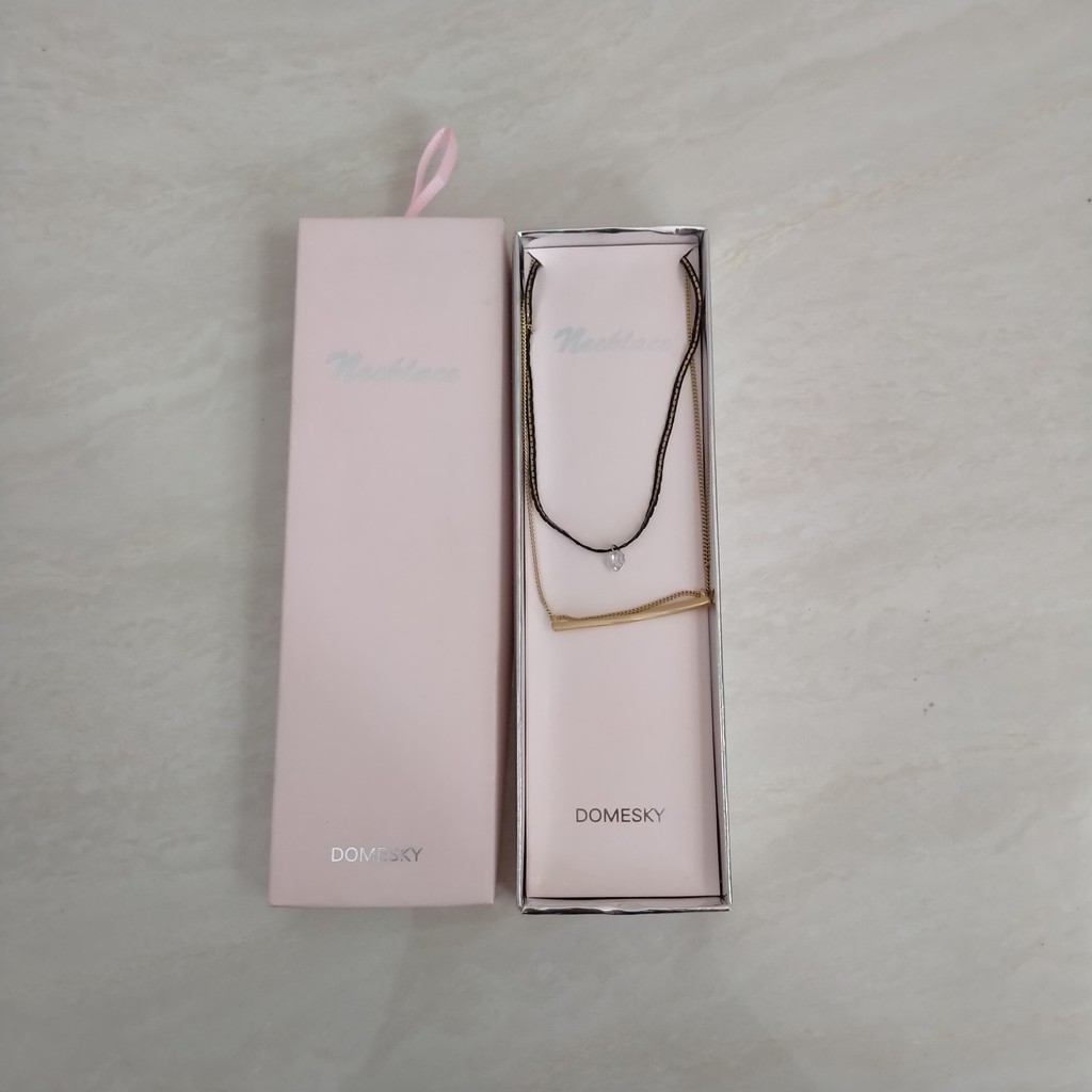 Aksesoris Kalung Wanita 2 layer ada permata dan lempengan emas