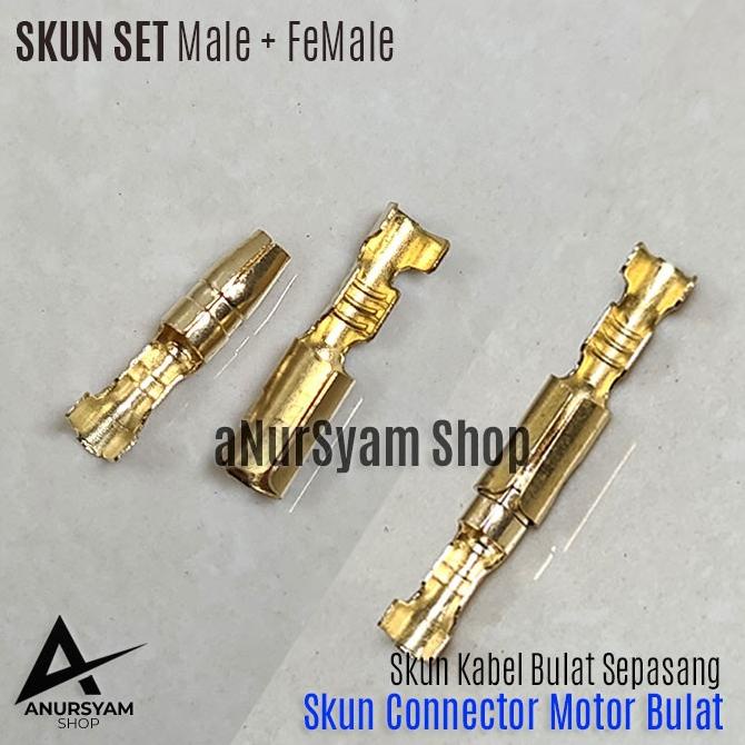 Skun Kabel Bulat Male + Female Gold Sepasang Skun konektor Motor Bulat anursy44 Murah