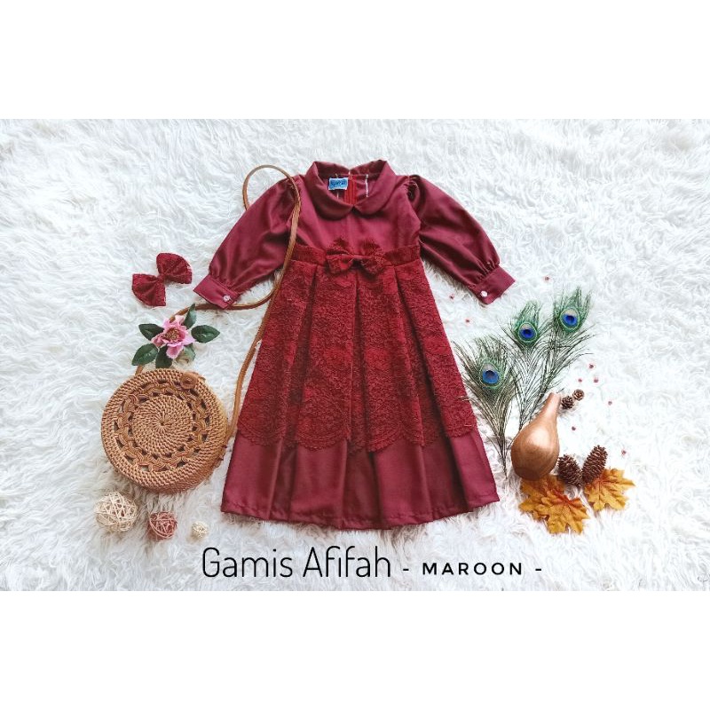 GAMIS ANAK & DEWASA / COUPLE MOMS KIDS / GAMIS AFIFAH / WARNA MAROON