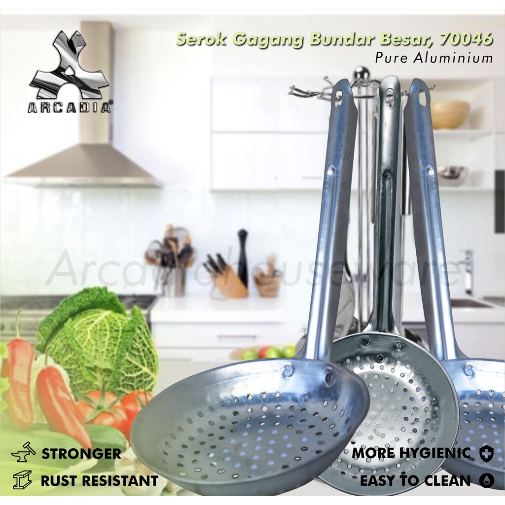 Serok gagang bundar Aluminium, Saringan Mie - 70045