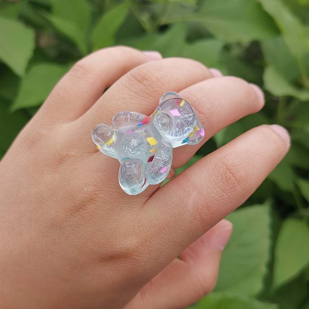 Needway  Gifts Resin Rings Sweet Bear Finger Rings Party Jewelry Big Cute Lovely|Color Jelly Color Crystal Korean Style/Multicolor