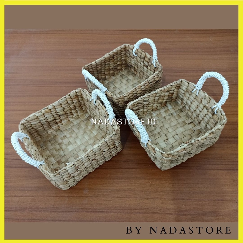 KERANJANG HAMPERS ANYAMAN ENCENG GONDOK / TRAY HANDLE ENCENG GONDOK / storage box / keranjang serbaguna / storage box organizer / box serbaguna