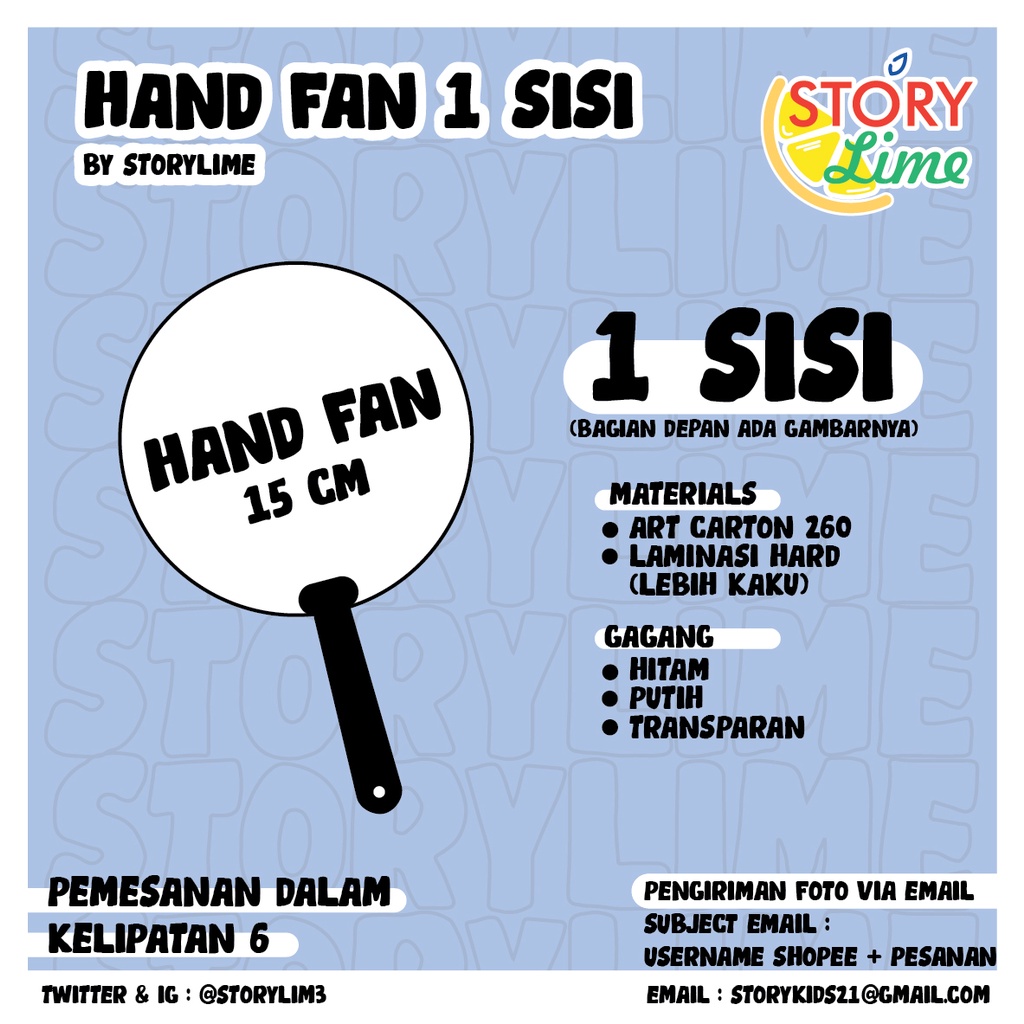 Custom Handfan, Kipas Tangan KAKU 15 CM (Souvenir/ Seminar Kit/ Konser Kit/ KPOP/ JPOP/ dll)