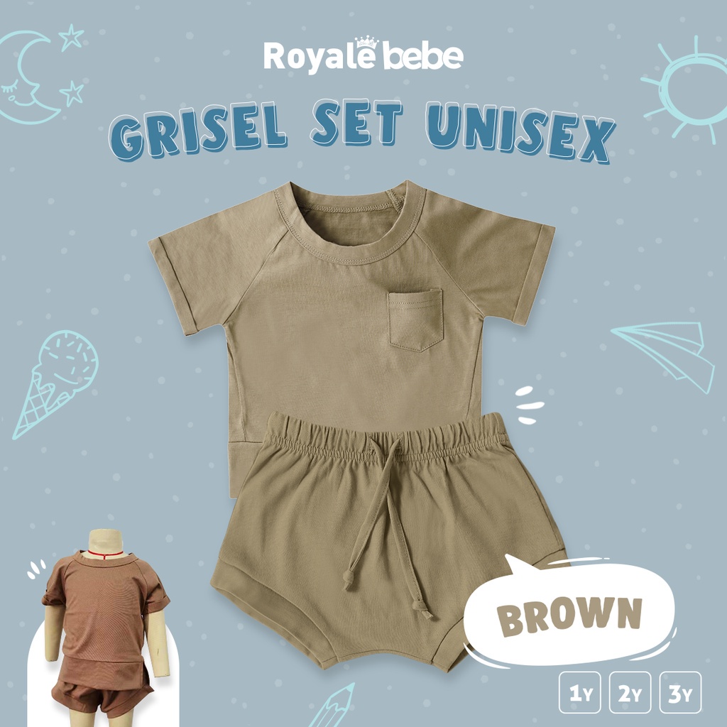 Royale Bebe Grisel Set Setelan Pendek Anak Unisex 1-3 Tahun