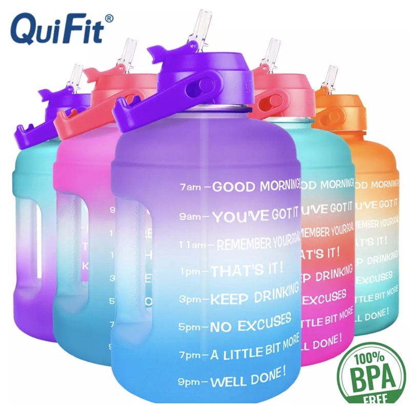 QUIFIT ORIGINAL Botol Minum Penanda waktu 3,8 Liter include straw Tutup Flip FREE SIKAT BOTOL / Tumbler waktu 3.8 L