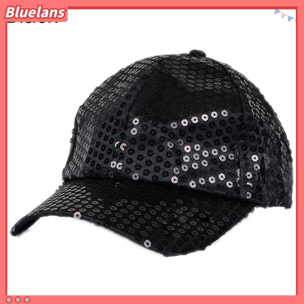 Bluelans Topi Baseball Snapback Aksen Payet Glitter Dapat Disesuaikan Untuk Pria Dan Wanita