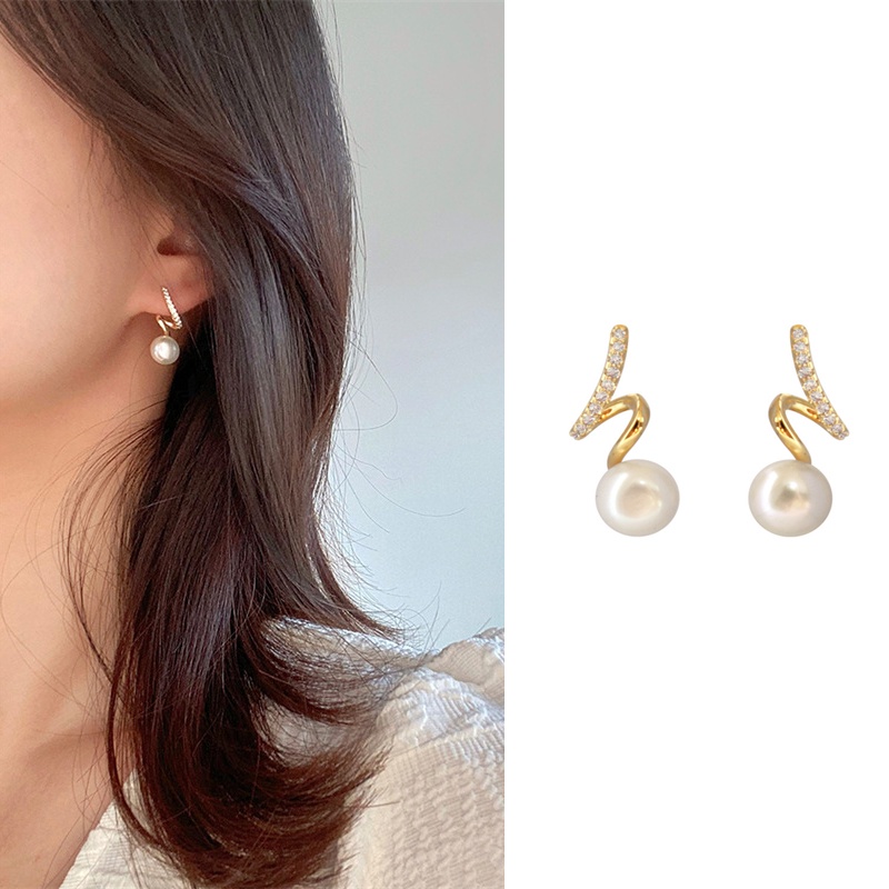 Anting Berlian Imitasi Model spiral Untuk Wanita earrings emas korea