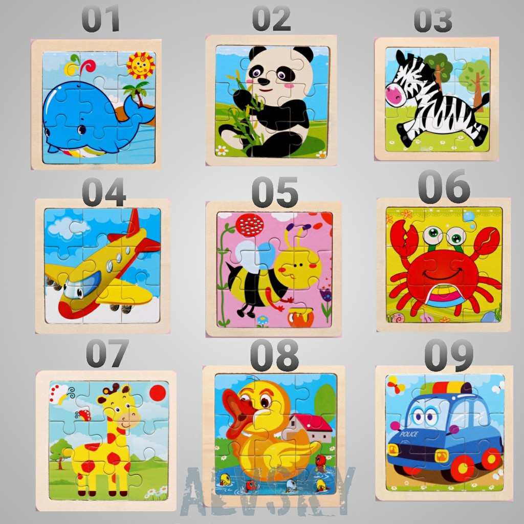 PUZZLE KAYU / JIGZAW PUZZLE 9 KEPING POLOS LUCU