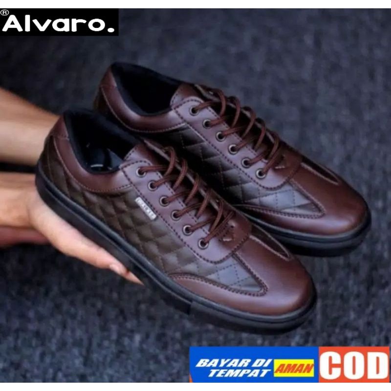 ALVARO- PEDRO Sepatu Casual Sneskers Kasual Polos Ori Pria Cowok Kulit Faux Full Leather
