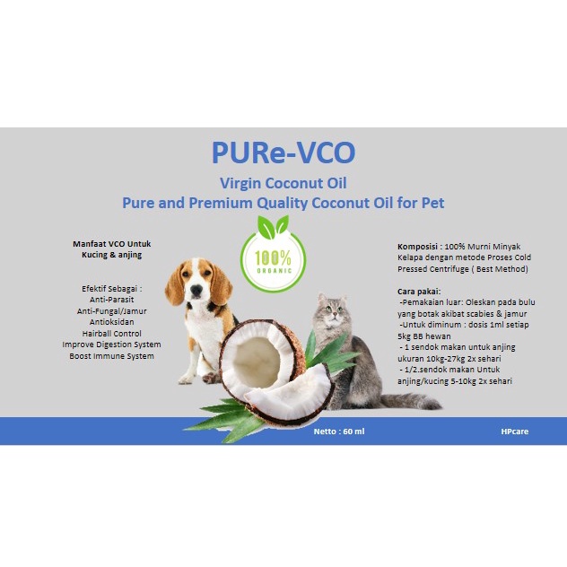 VCO Kucing 60 ml VIRGIN COCONUT OIL - Obat Jamur Scabies Untuk Kucing Anjing Kelinci - Minyak Kelapa Murni VCO for Cat Dog kitten