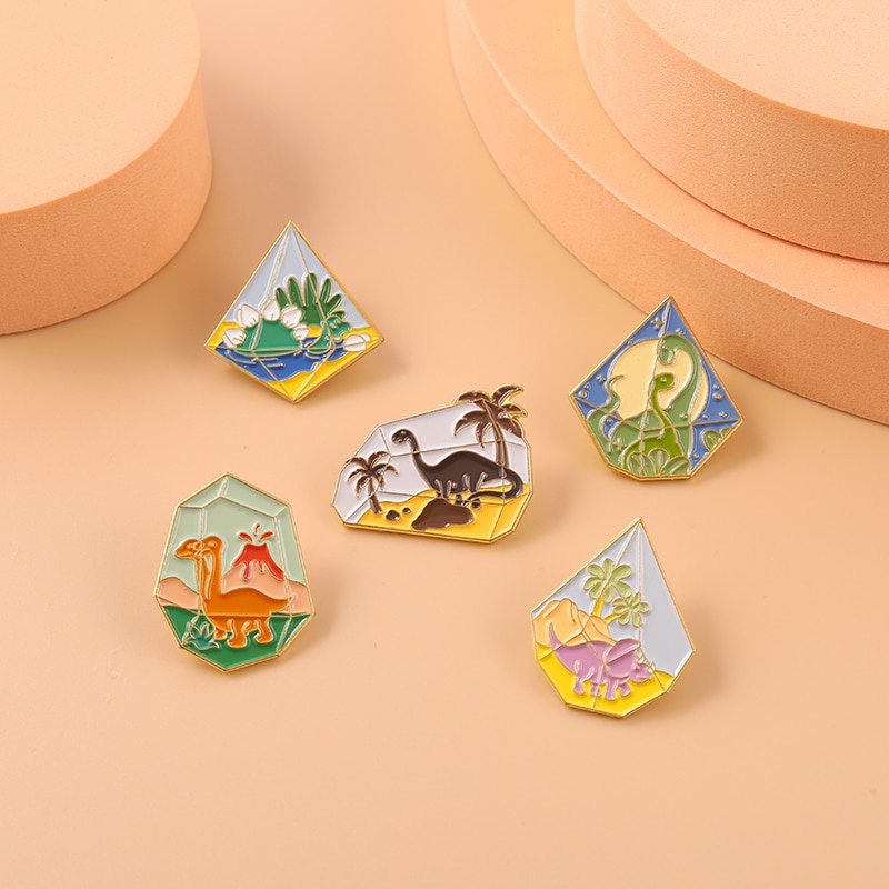 Dinosaur Paradise Enamel Pin Cute Animal Badge Desert Ocean Tyrannosaurus Brooches Bag Clothes Lapel Pin Fashion Jewelry