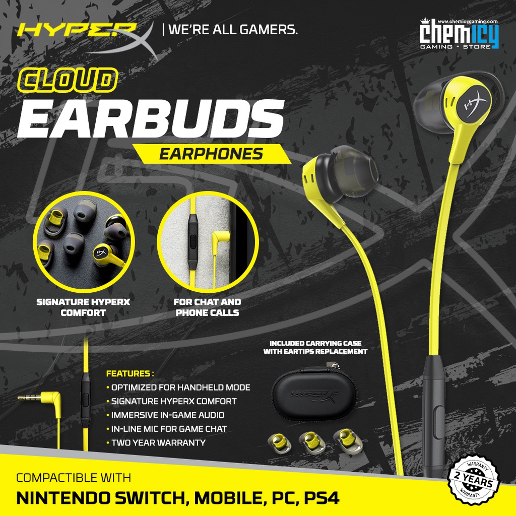 HyperX Cloud Earbuds Yellow Edition In Ear Gaming Headphones with Mic