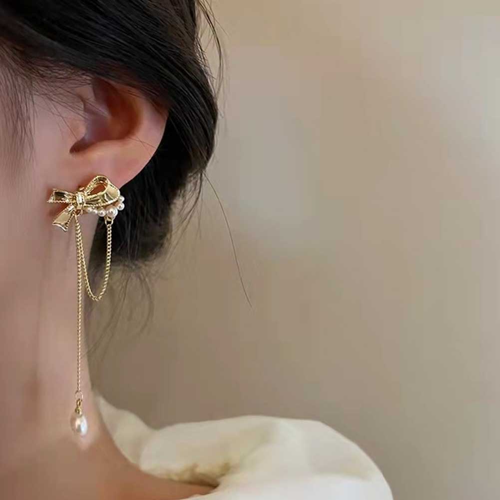 Anting Tusuk Silver 925 Wanita Desain Pita Rumbai Hias Zircon Mutiara Gaya Korea Untuk Musim Panas