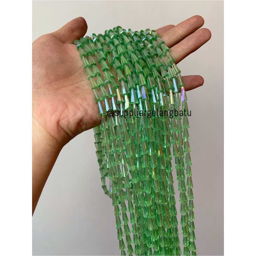 kristal terompet 12 x 8mm soft green quartz crystal rajut bahan PAGODA