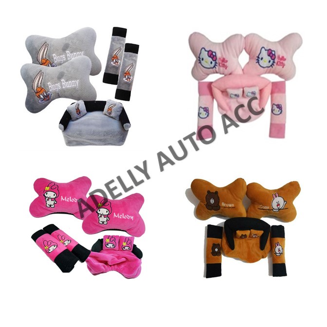 PROMO! Bantal Mobil 3 in 1 Motif Boneka Karakter Lucu