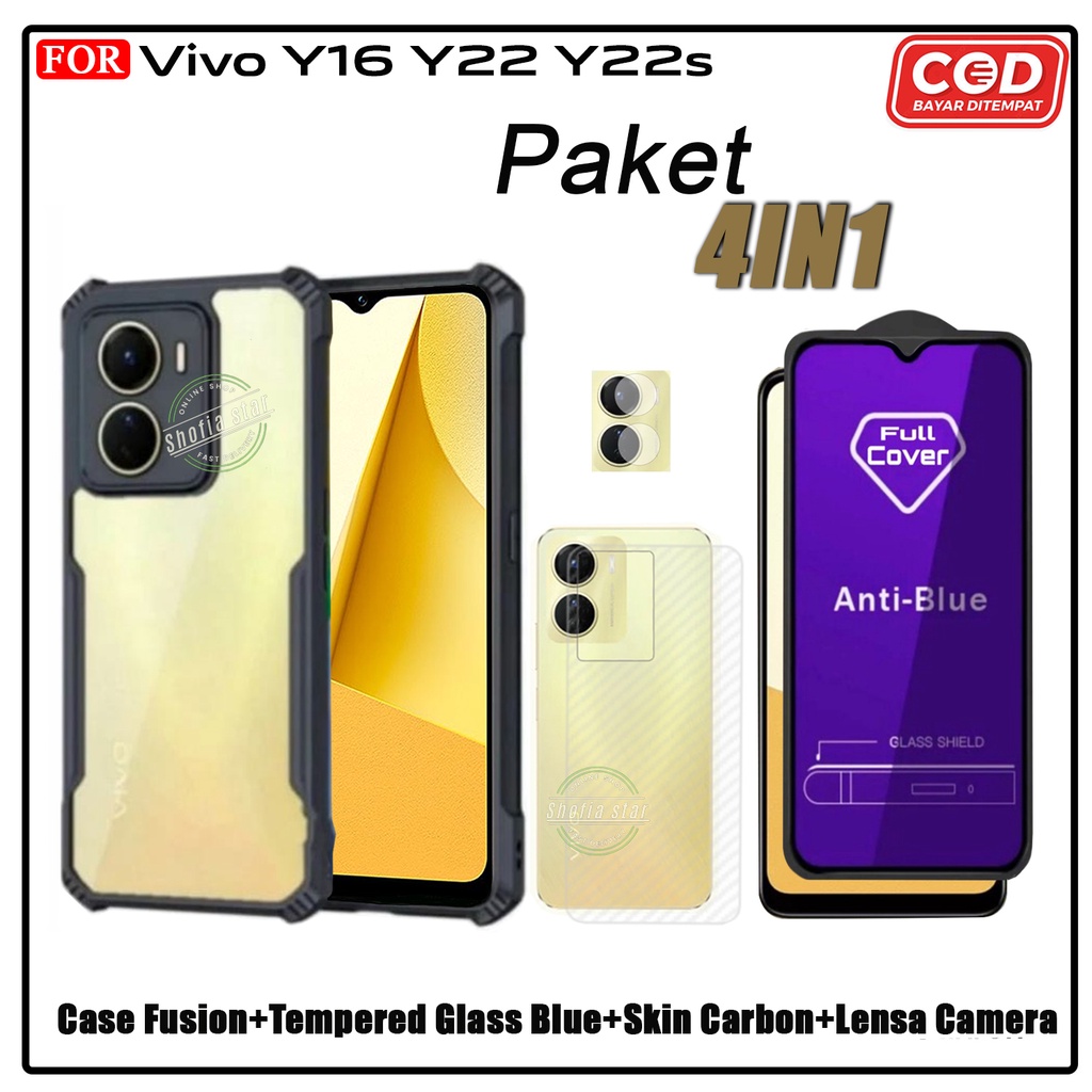 PAKET 4IN1 Case Vivo Y16 Y22 Y22s Y91 Y93 Y95 Softcase Fusion Shockproof Transparan Premium Protect Casing