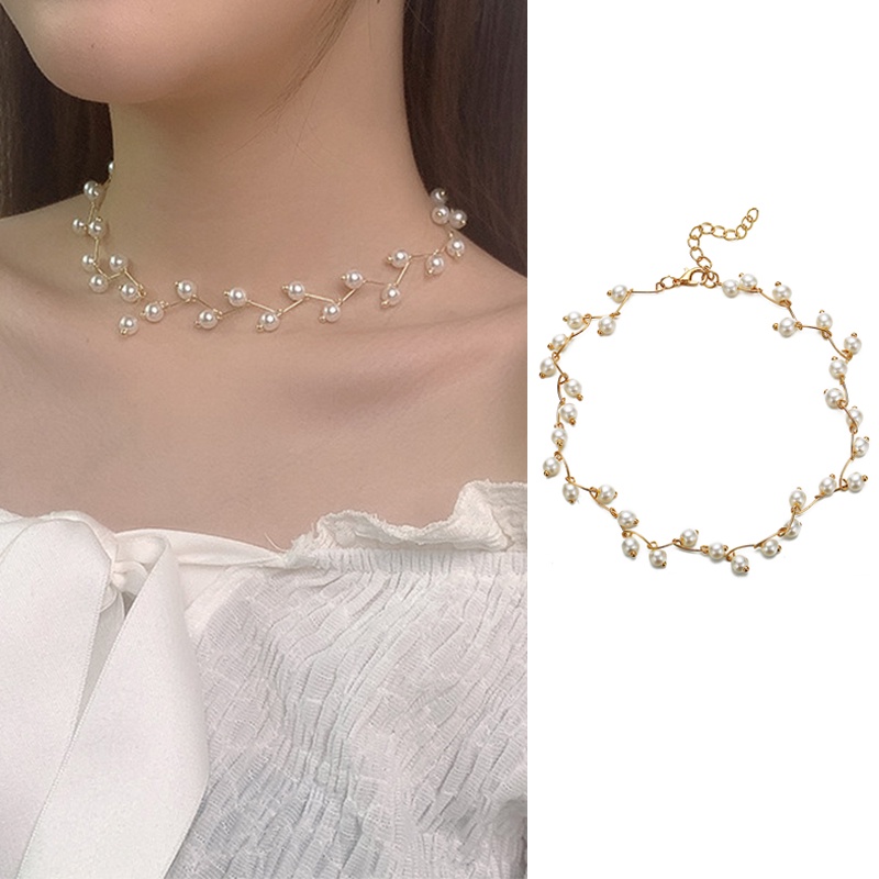 IFYOU Korea Fashion Pearl Necklace Butterfly Pendant Necklace Gold Chain Choker Women Jewelry Accessories