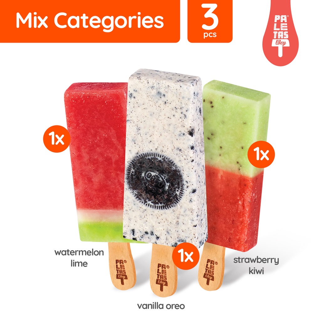 

Es Krim Paletas Wey 1 Vanilla Oreo, 1 Strawberry Kiwi & 1 Watemelon LIme