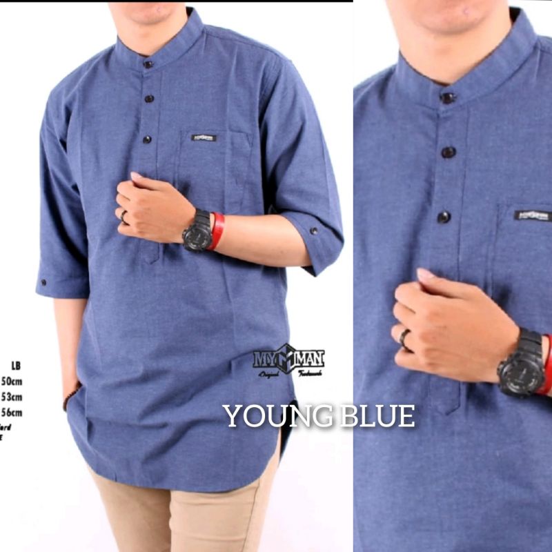 MY MAN kurta lengan tiga perempat baju muslim pria kurta warna Young Blue art kode CB5013