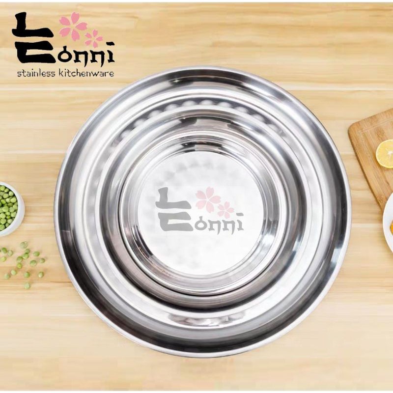 30-60cm Nampan bulat stainless murah impor wadah tumpeng kue kukus tebal polos alat dapur-6