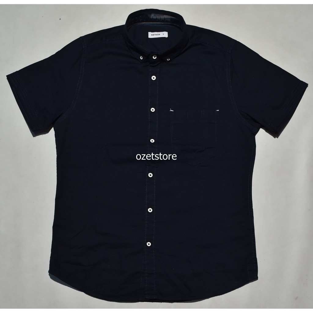 Kemeja Pria Nevada Lengan Pendek Navy Polos CF98 ORI