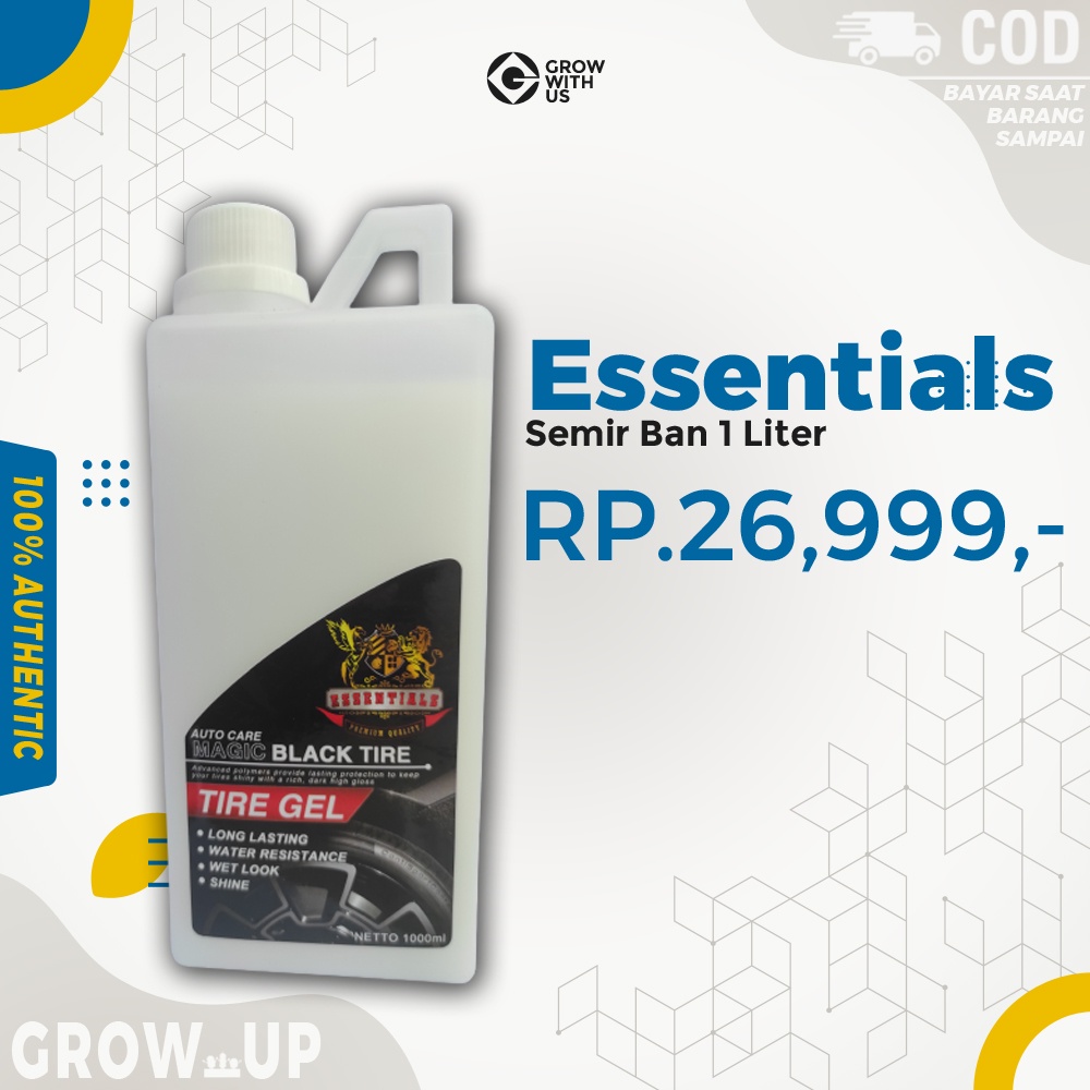 BAYAR DITEMPAT | COD | Semir Ban ESSENTIALS 500 mL | 1 Liter | Promo | Polish | Tire Gel Kualitas Terbaik | Premium | Terbaru | Auto Black | Shine | Kinclong | Wet Look | Hitam| Murah | Original | Terlaris | Mobil | Motor | MAGIC BLACK TIRE | Tahan Lama
