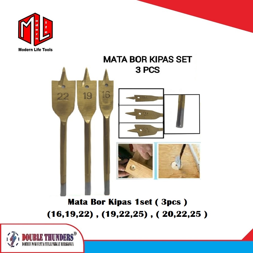 Mata Bor Kayu Kipas Set 3Pcs ( 16,19,22 ), ( 19,22,25 ), (20,22,25 )