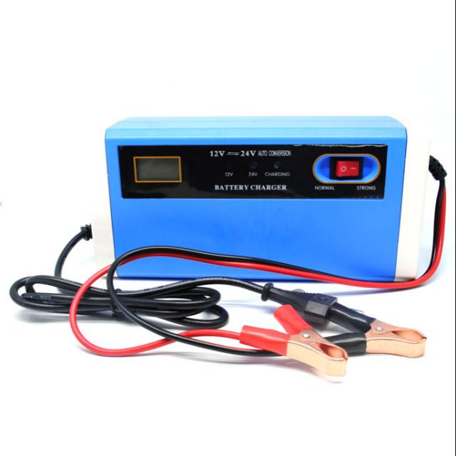 Charger Aki Mobil Motor 12-24V 10A dengan LCD - Blue