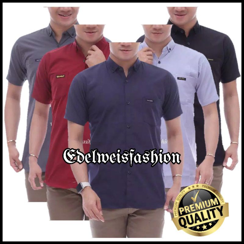 KEMEJA PRIA COWOK POLOS Tangan Lengan Pendek HeM Slimfit Casual Kantoran Murah Hitam Navy Putih Army