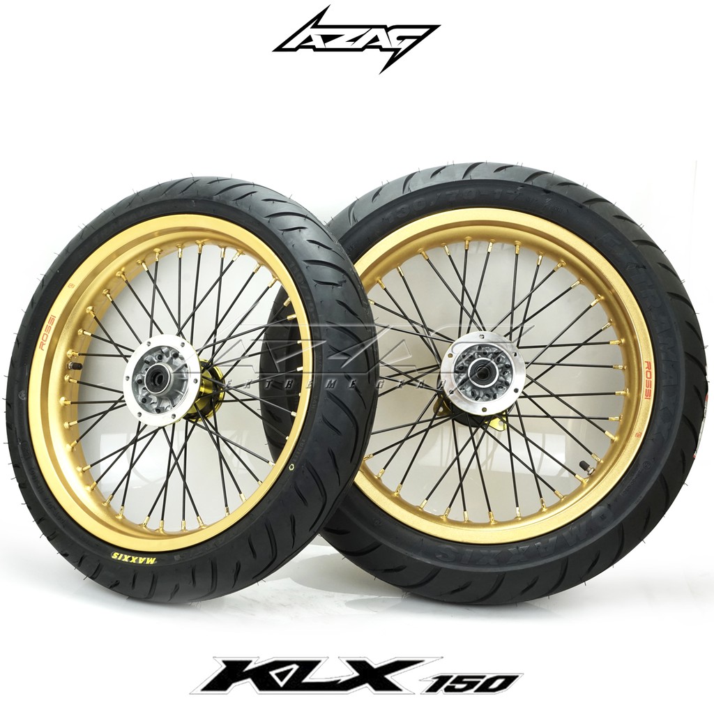 BAN SET SUPERMOTO KLX DTRACKER BAN MAXXIS VELG ROSSI GOLD
