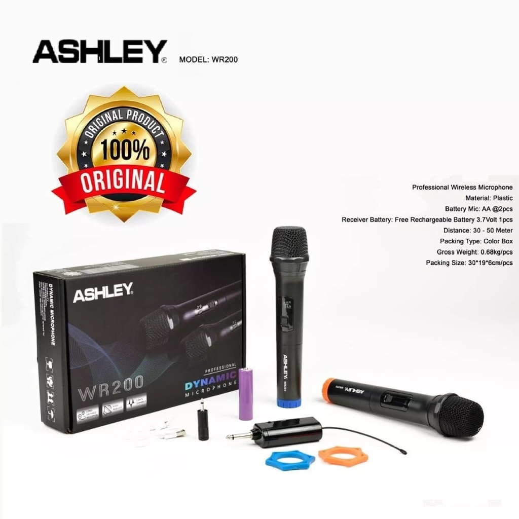 Mic Wireless Ashley WR200 ORI (2mic Gagang)