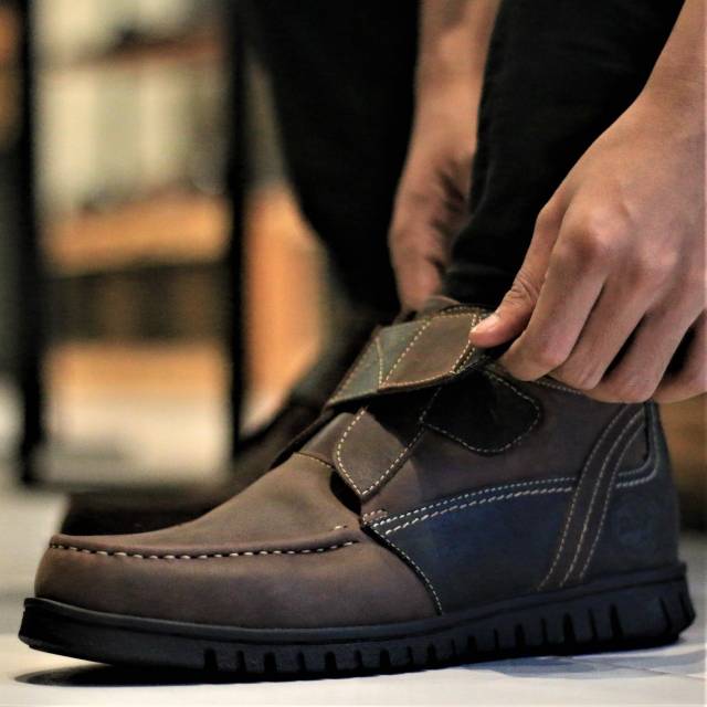 MIX MEDLEY Original - Sepatu Pria Mid Boots Vintage Dengan Velcro Material Kulit Asli Premium