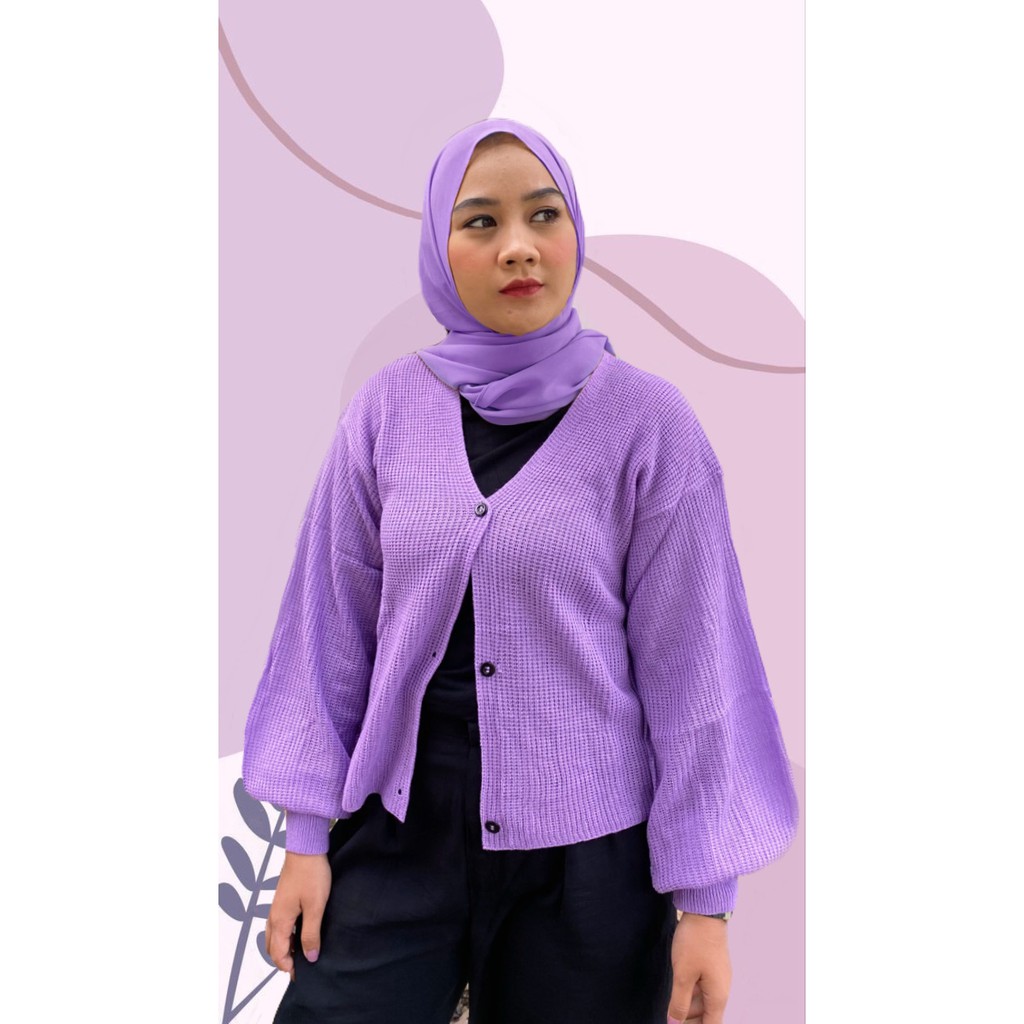 cardigan balon rajut / cardigan lilac / kardigan tangan balon / cardi rajut