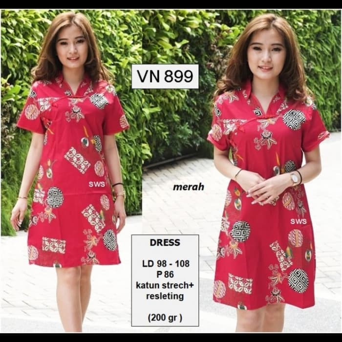 Dress imlek 899 Dress Pesta Batik Imlek Kantor Wanita Jumbo Murah