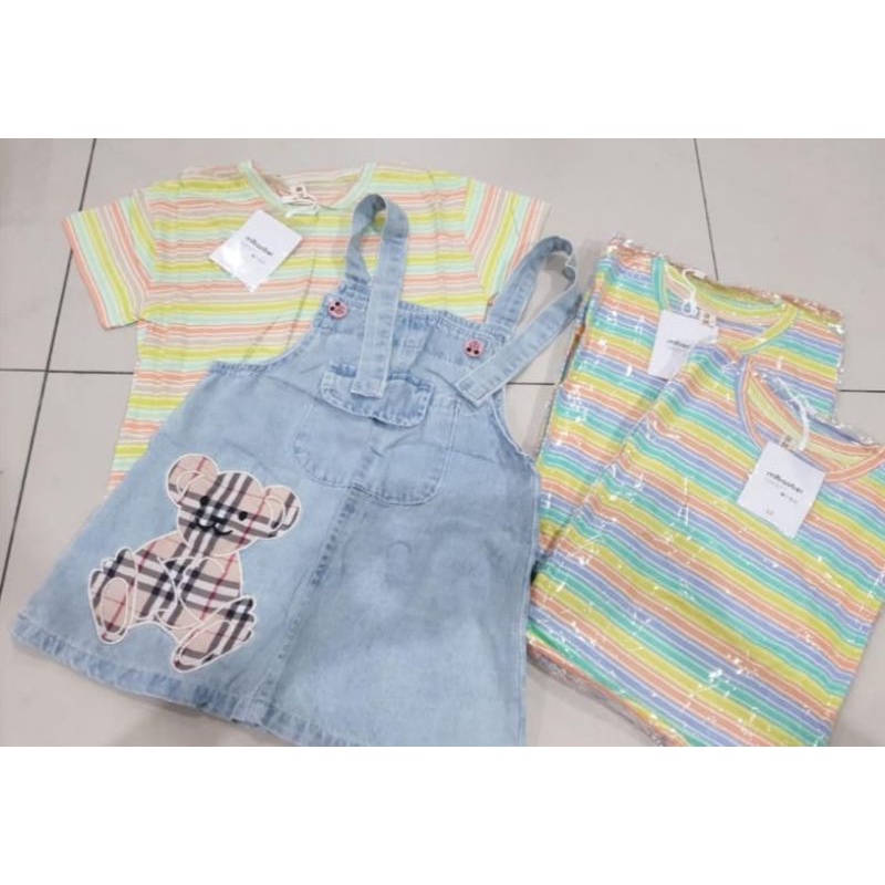 set overall rok jeans anak perempuan import 2-6thn