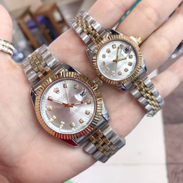 Jam Tangan Couple Rolex Rantai Tanggal Aktif New