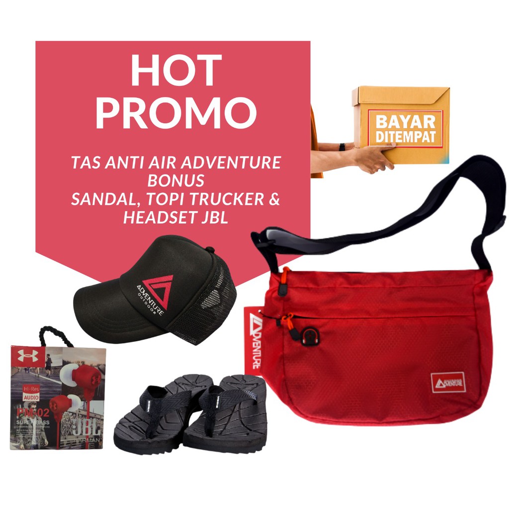 ( bisa bayar ditempat ) TAS ADVENTURE 06 TAS PINGGANG PRIA ANTI AIR + BONUS TOPI,SANDAL,DAN HEADSET