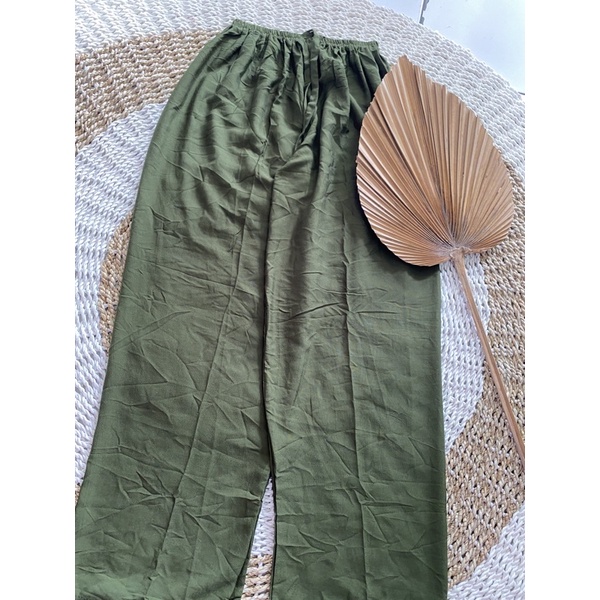CELANA KULOT PANJANG WANITA TALI POLOS & MOTIF A031-Hijau army polos