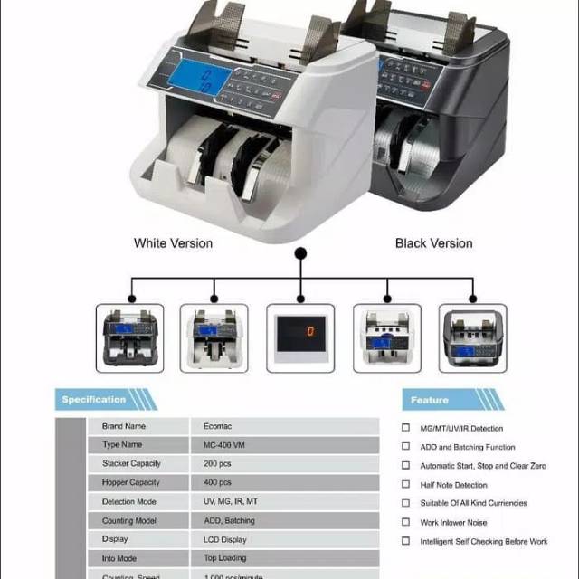 ECOMAC MC-400VM -MESIN HITUNG UANG/BILL MONEY COUNTER DETECTOR 400 VM