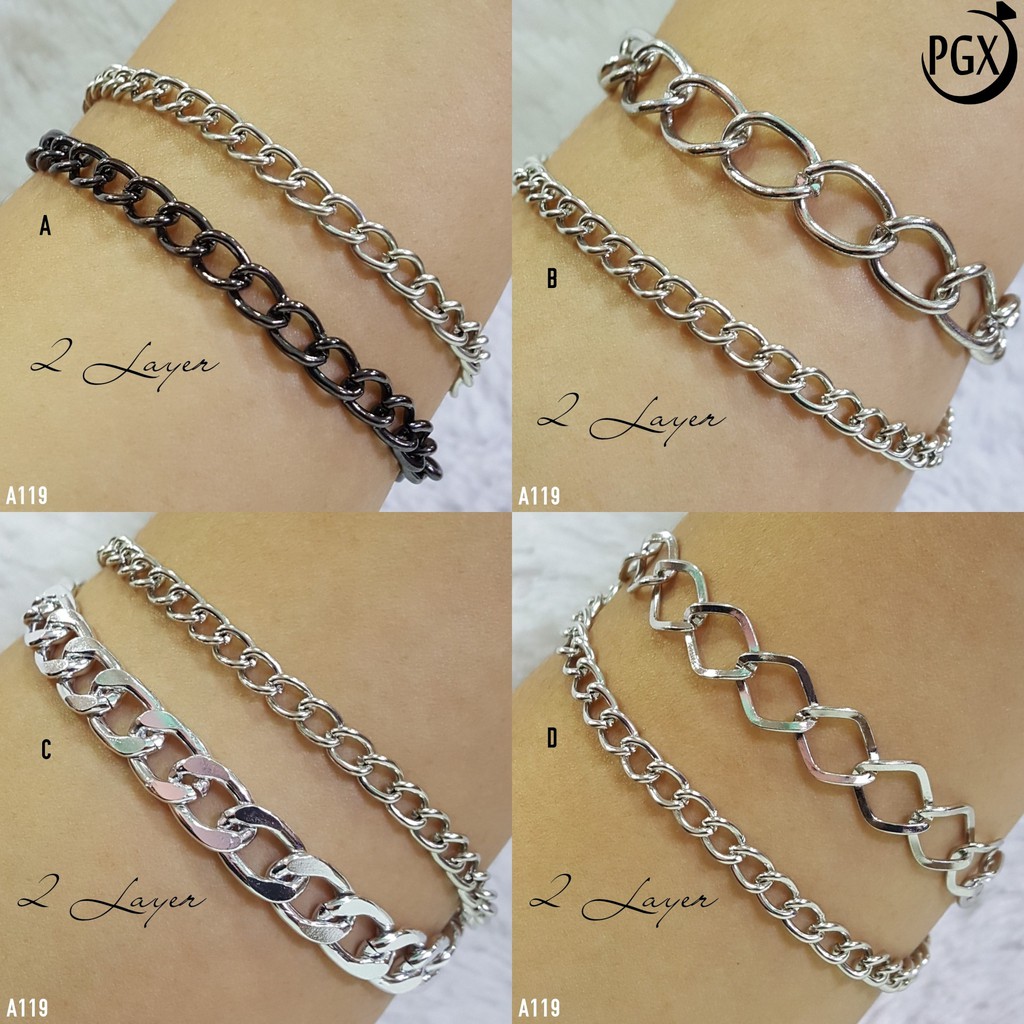 PGX Gelang Rantai Monel Pria Wanita - Chain Multi Layer Aksesoris Fashion - A120