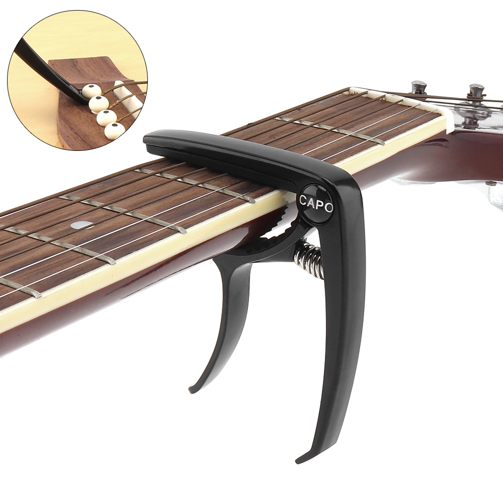 Capo Gitar Akustik / Elektrik Bahan Aluminum Ringan Tahan Lama Warna Hitam Dengan Pin Penarik